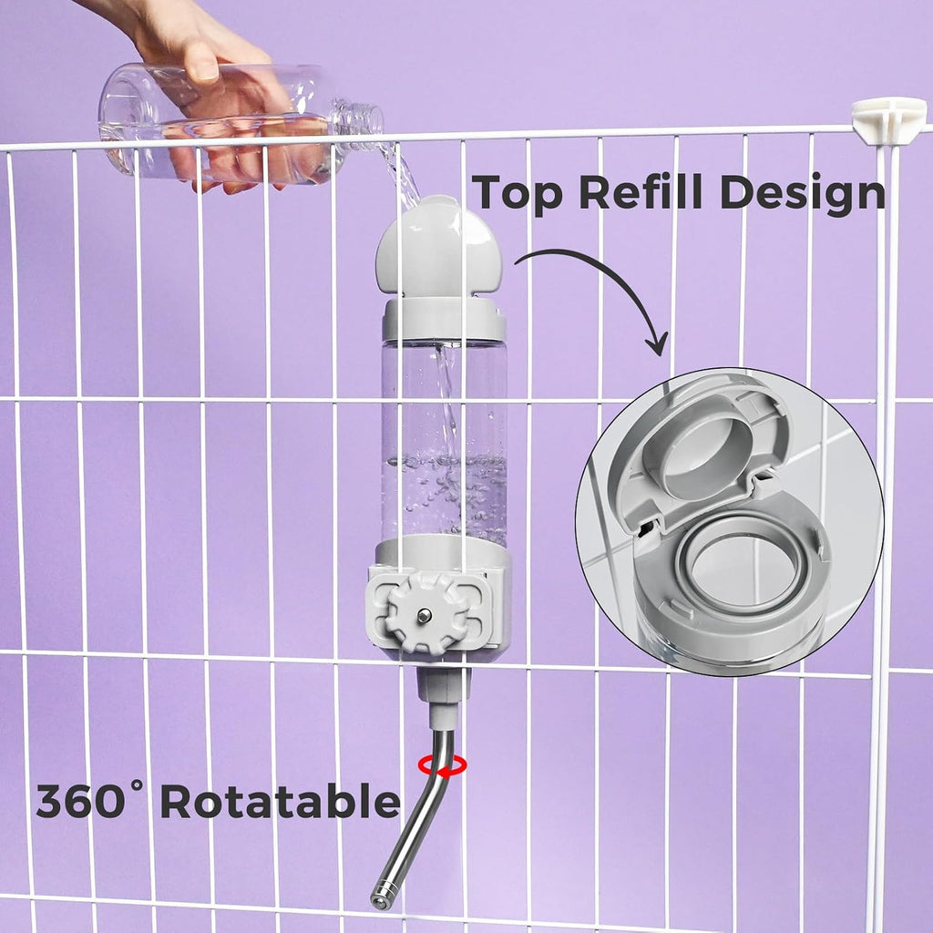 VANNON Top Fill Dog Water Dispenser for Cage, 23oz Auto Feeding Crate Water Bottle for Dogs, Cats & Rabbits, Pet Nozzle Diameter: 12mm, BPA Free, Grey - Image 9