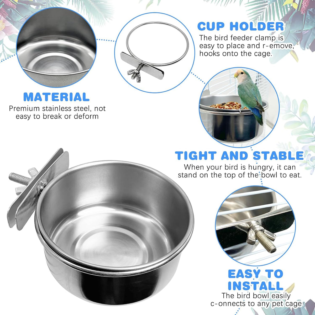 Two pack bird cage water bowls showing steel construction