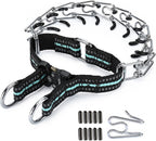 Heavy duty dog training prong collar displayed flat to show complete link structure.