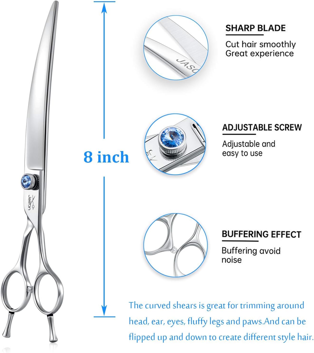 Right handed professional pet grooming scissors with protective storage case