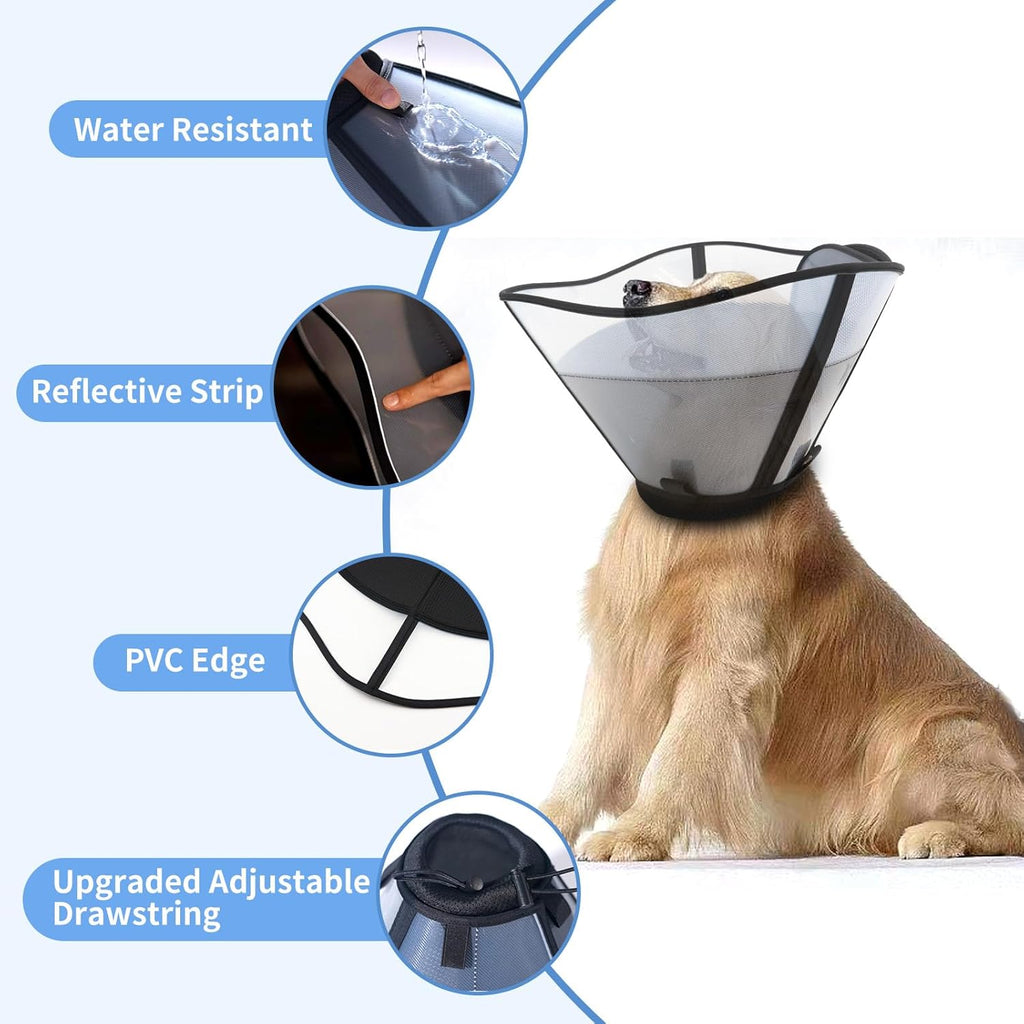 Hook and loop closure mechanism on black dog recovery cone