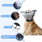 Hook and loop closure mechanism on black dog recovery cone