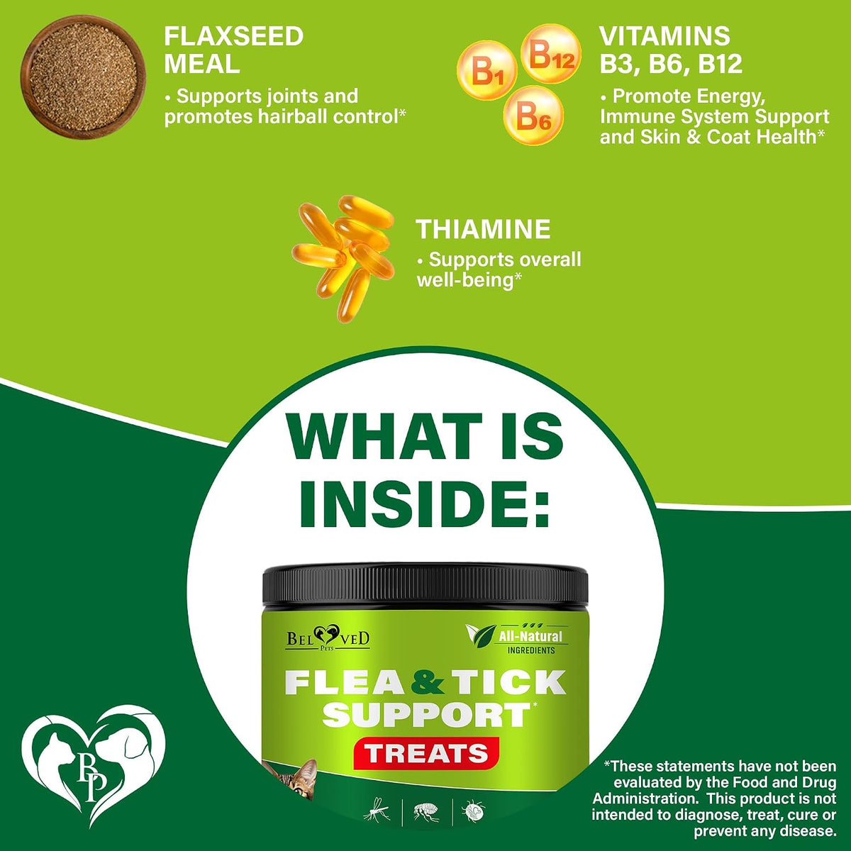 Beloved Pets oral flea defense treats for dogs and cats nutritional facts