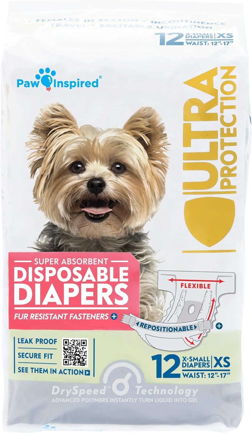 Paw Inspired disposable dog diapers small size 12 count pack back view