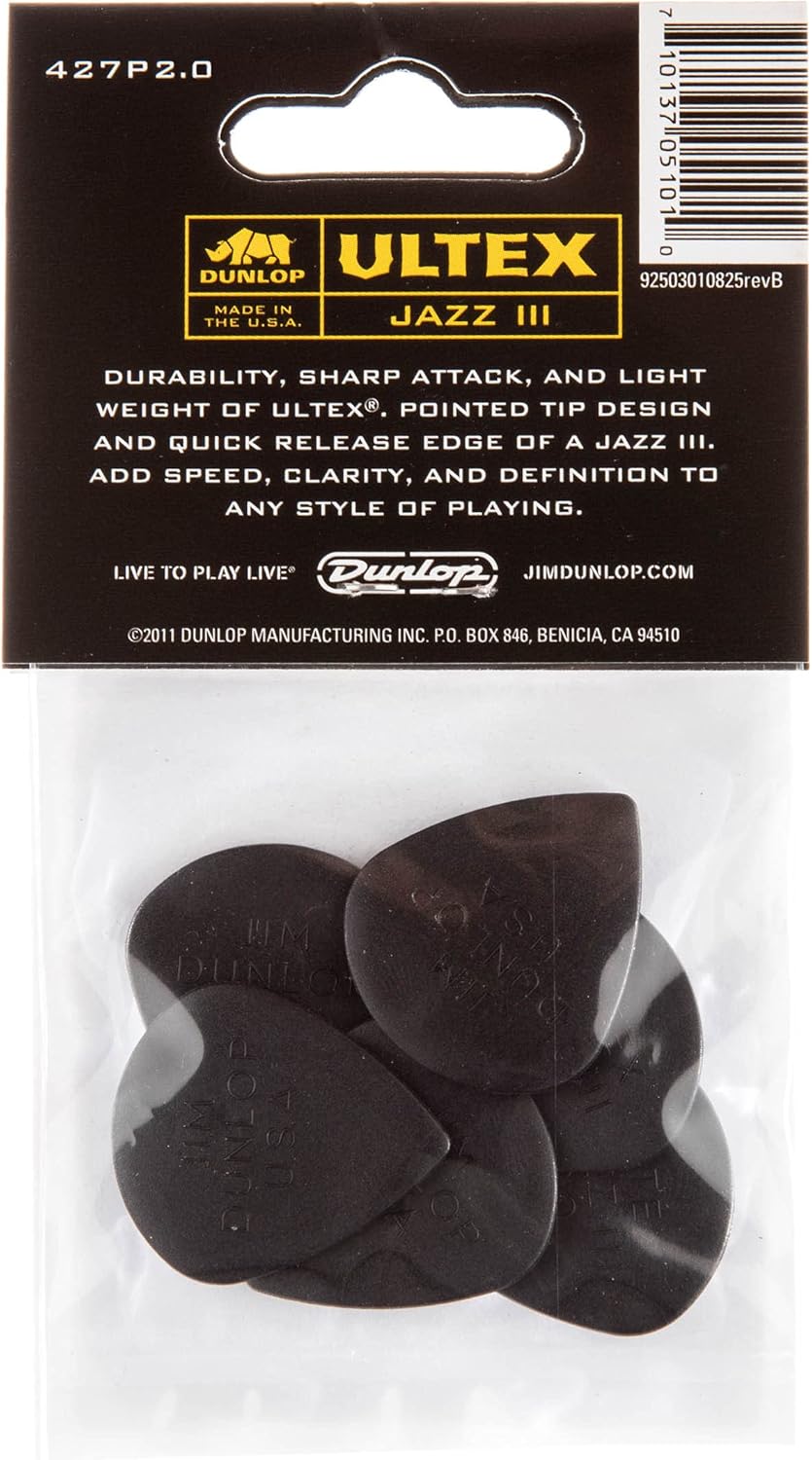Jim Dunlop Ultex Jazz III rigid technical guitar pick highlighting the molded contour edge