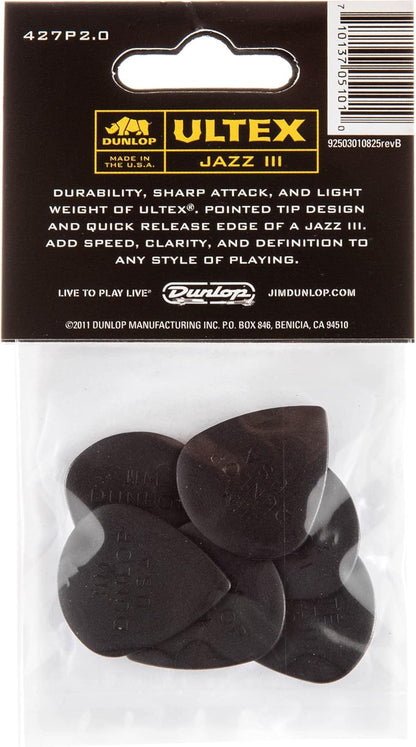Jim Dunlop Ultex Jazz III rigid technical guitar pick highlighting the molded contour edge