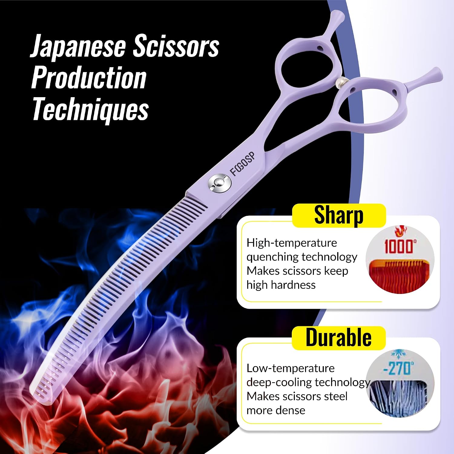 FOGOSP professional pet thinner scissors ergonomic handle design display