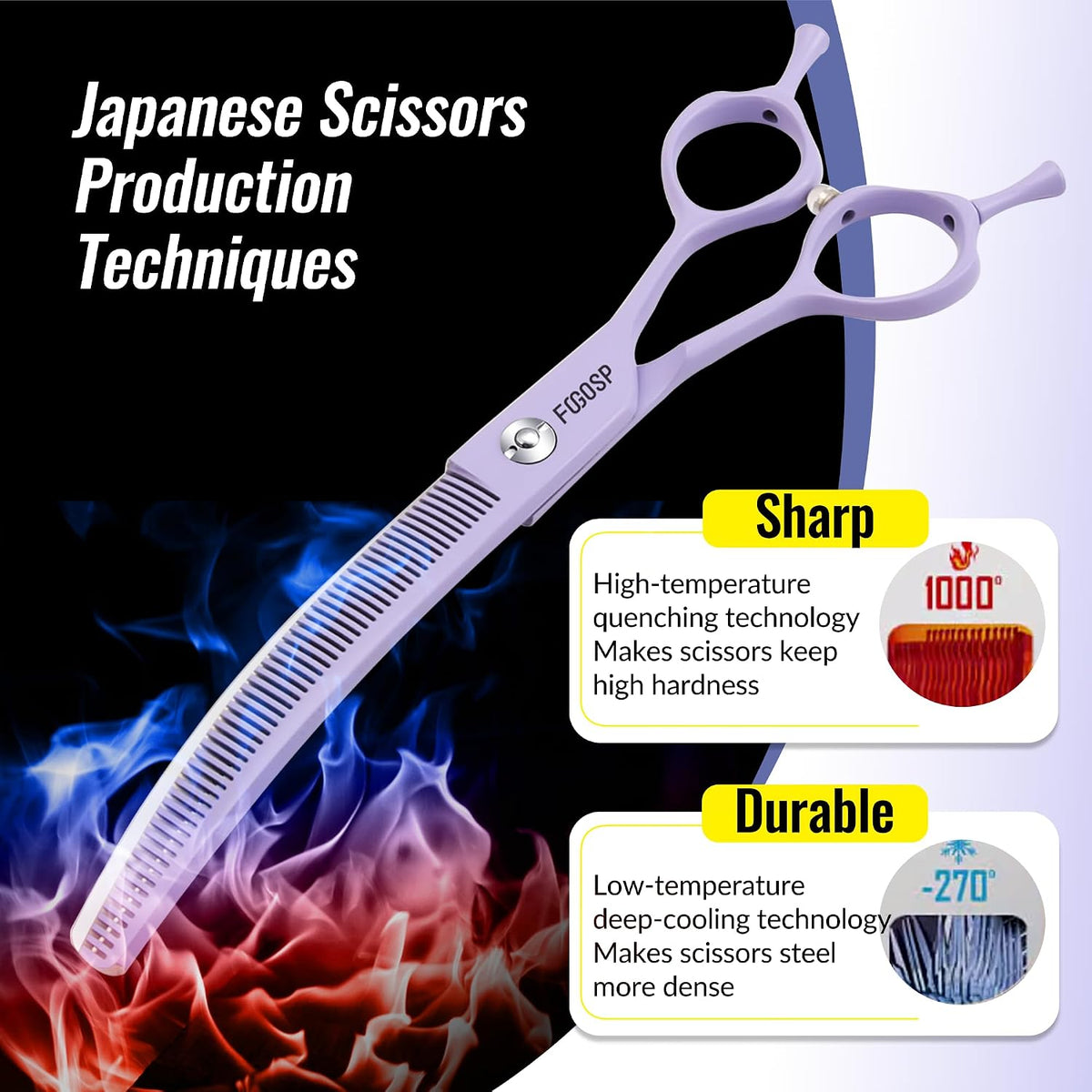 FOGOSP professional pet thinner scissors ergonomic handle design display