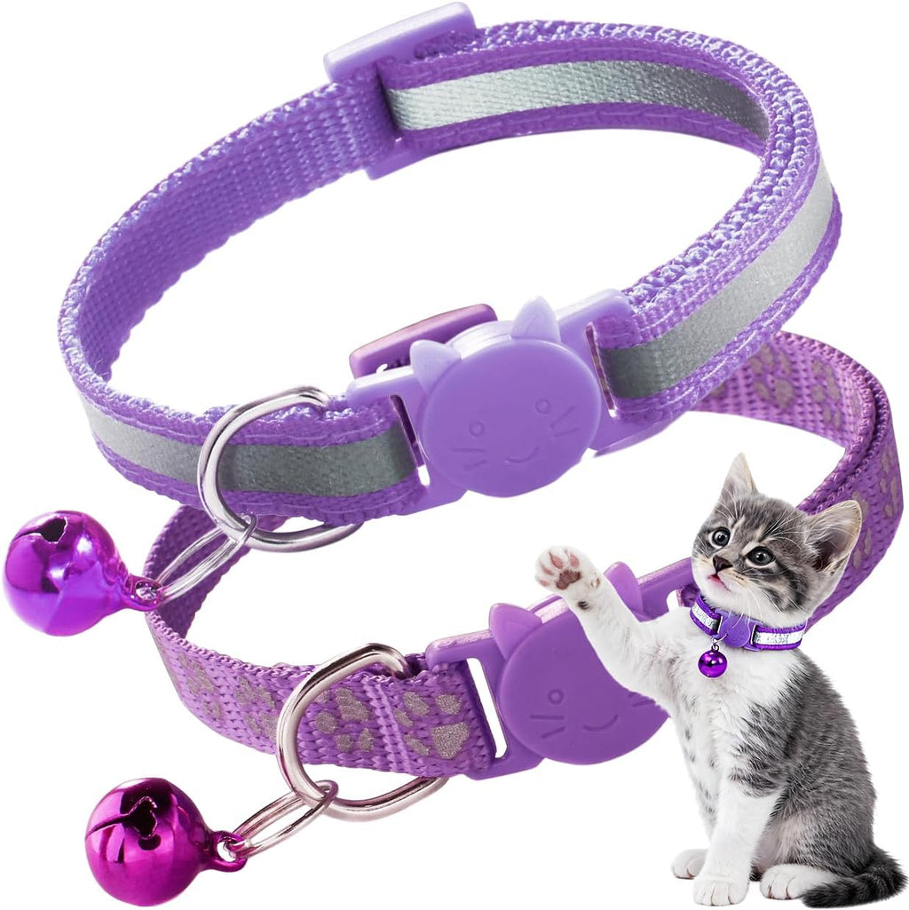2 Pack Breakaway Cat Collar with Bells, Claw Print Reflective Kitten Collars Safety Buckle Adjustable for Girl and Boy Kitty Pets, Black - Image 9