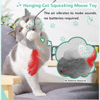 FYNIGO interactive cat enrichment toy hanging from a door frame with adjustable elastic cord.