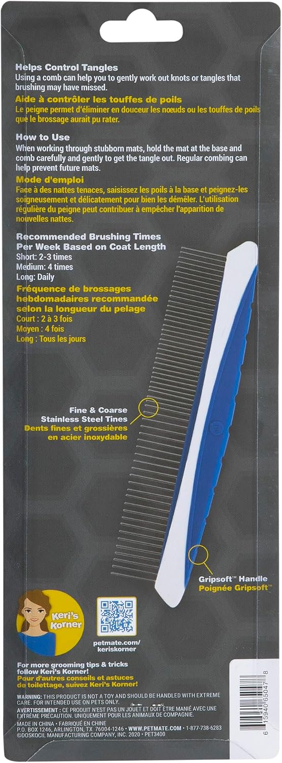 Packaging of authentic JW Pet Company Gripsoft dual grooming comb