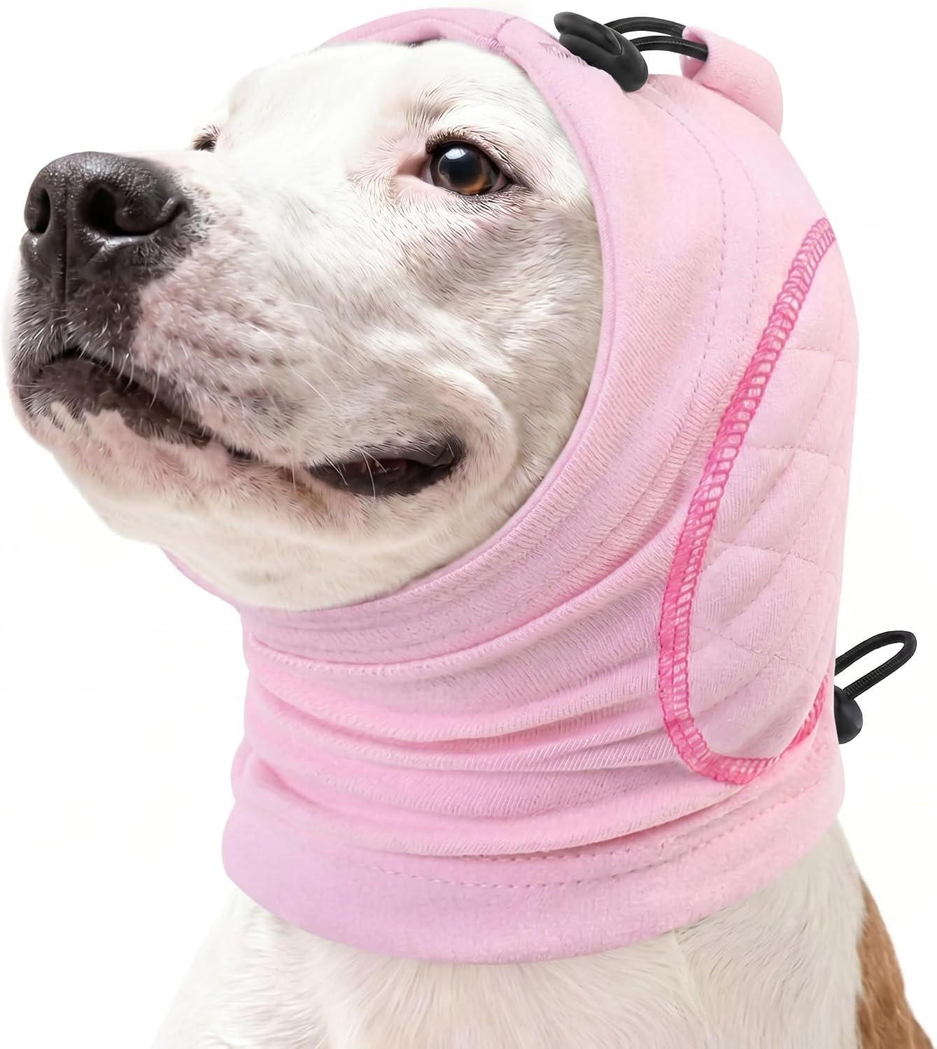 KOESON dog calming hoodie front view pink sound reducing ear muffs for anxious pets