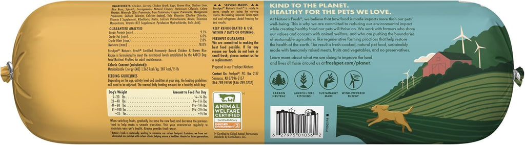 Freshpet 5 pound chicken and brown rice roll packaging detail
