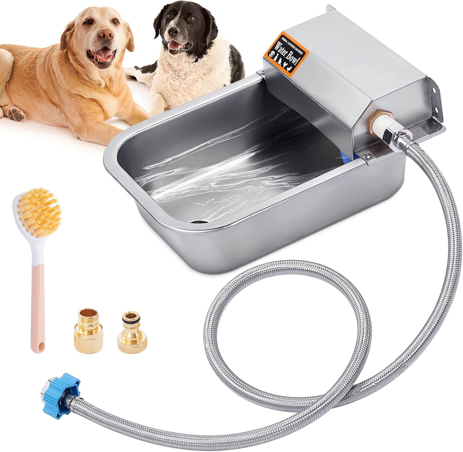Homsky automatic water dispenser for dog front view showing stainless steel bowl