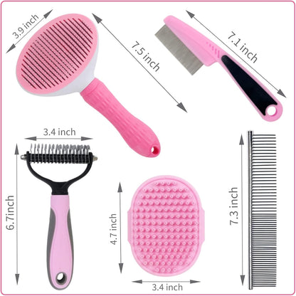 Master Queen pink dog brush set components displayed flat to show premium rubber and rust resistant steel construction