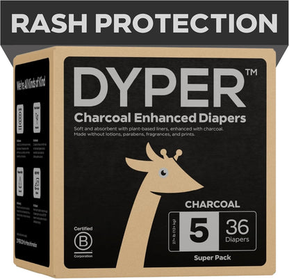 DYPER Charcoal Enhanced Disposable Baby Diapers Size 5 front view packaging