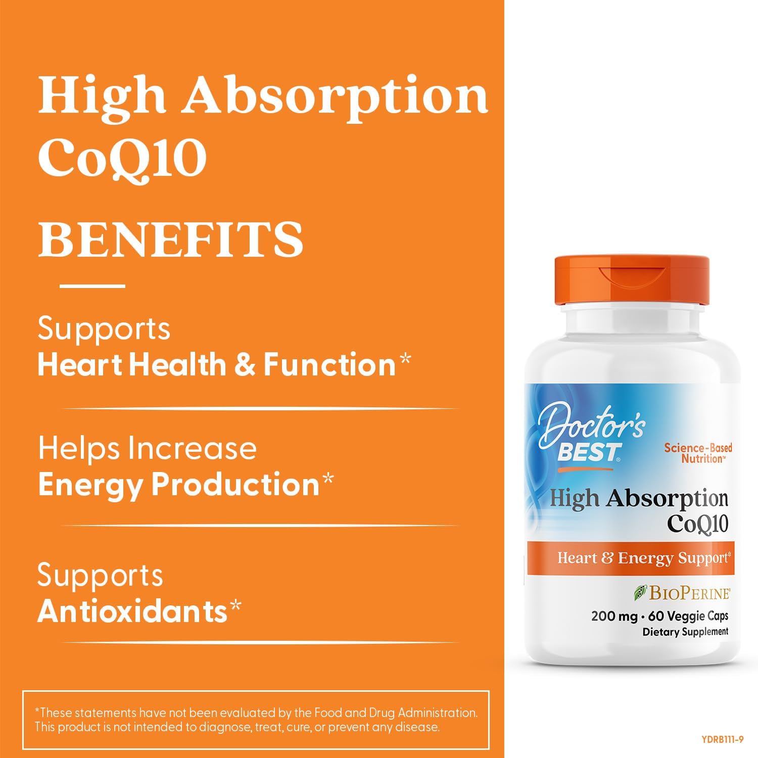 Doctor's Best High Absorption CoQ10 vegetarian capsules for cellular energy close up