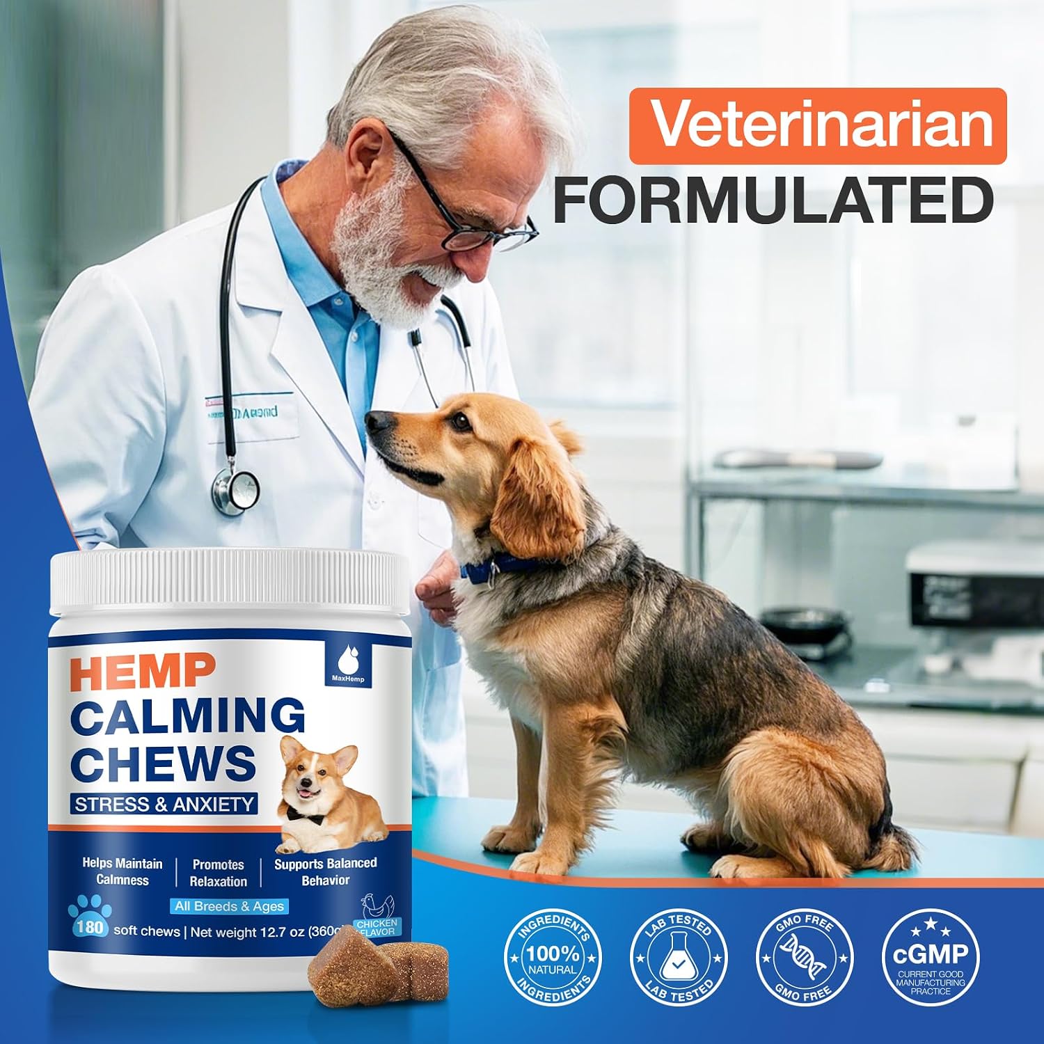 Strellalab dog stress relief chews for thunderstorms and fireworks anxiety