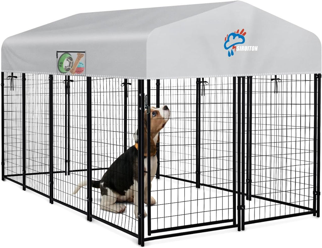 SIRUITON 8x4FT Outdoor Dog Kennel Replacement Cover, Heavy Duty 600D Oxford Fabric with Sun/Rain Dog Play Pen Top Cover Sun Shade Specialized,Snowproof,Sun( Covers Only) - Image 10