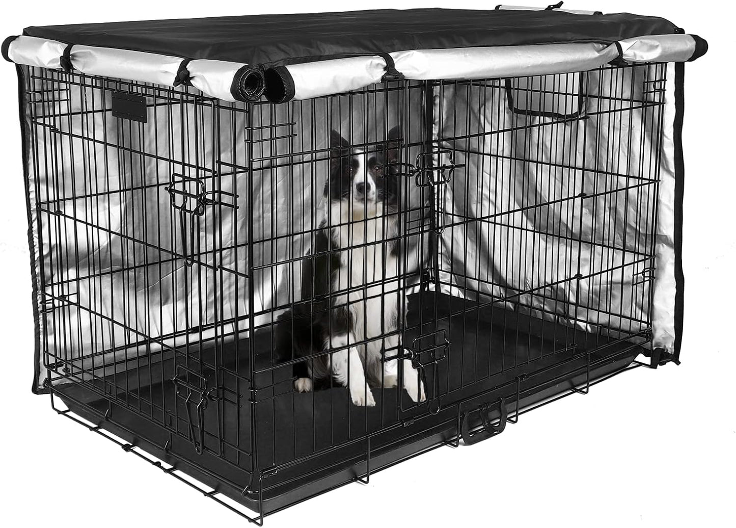 Premium imported black dog den cover showing double door entrance configuration