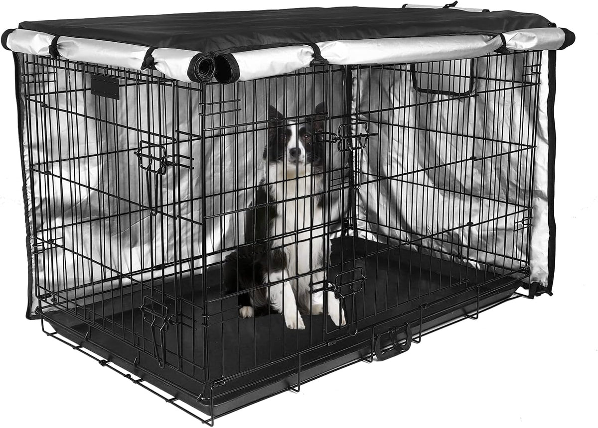 Premium imported black dog den cover showing double door entrance configuration