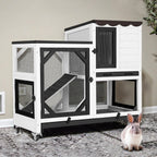 Gutinneen 2-Story Rabbit Hutch Bunny cage with Chew-Proof Ramp, Locking Leak-Proof Trays - Indoor/Outdoor 39.3" Wooden Rabbit Cage with Wheels for Rabbits, Guinea Pigs, Small Animal (Black and White) - Image 1