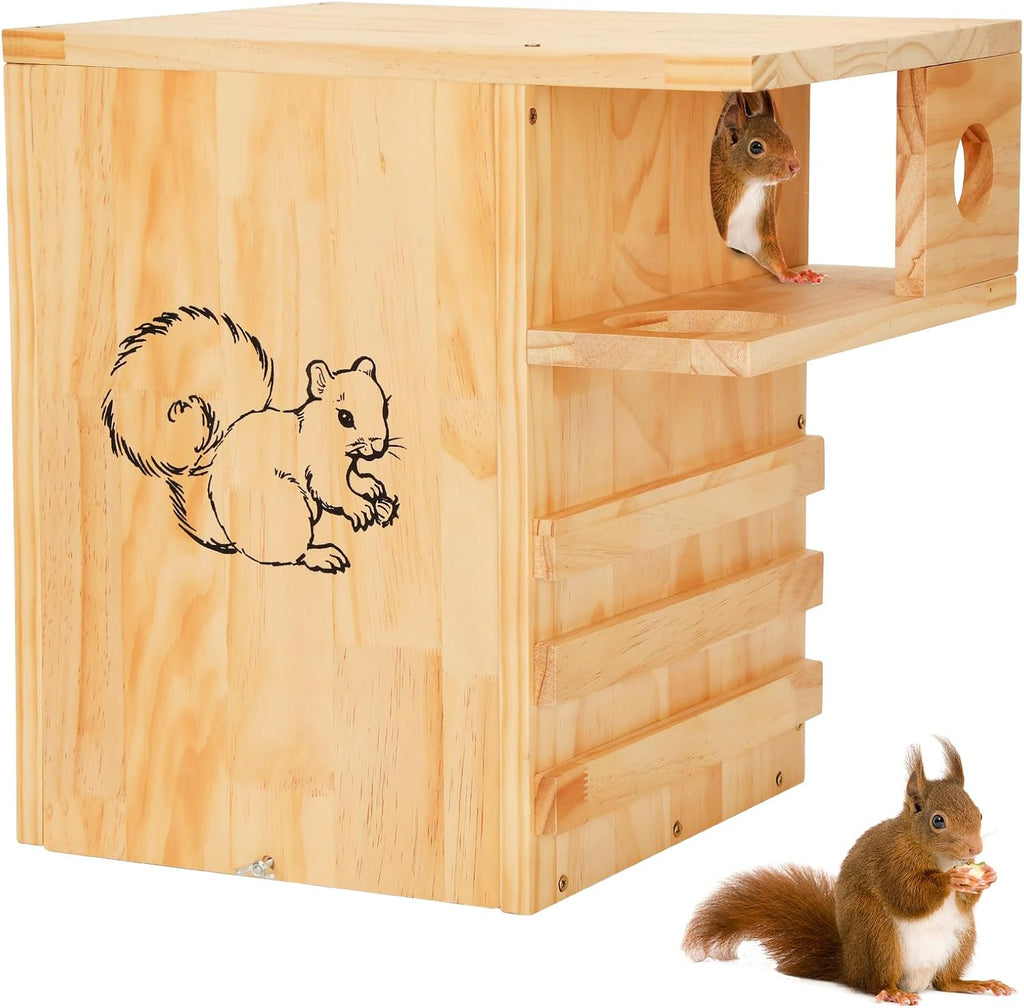 Extra Large Squirrel House for Outside with Stand & Predator Proof, Large Squirrel Box for Outside with Easy-Clean Front Door, Wooden Squirrel Nesting Box for Chipmunks and Small Animals - Image 1