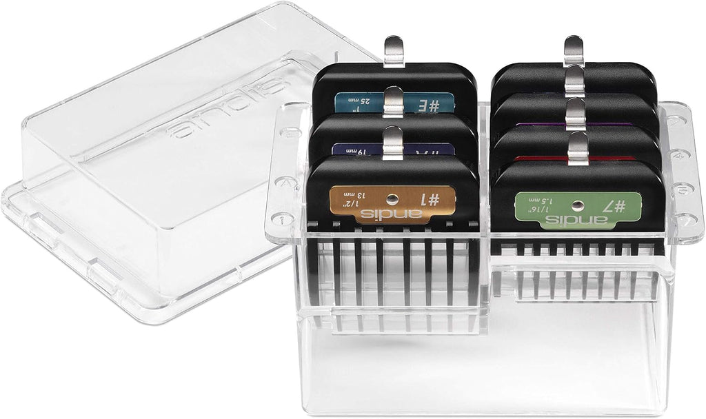 Professional pet grooming setup with Andis clip comb set