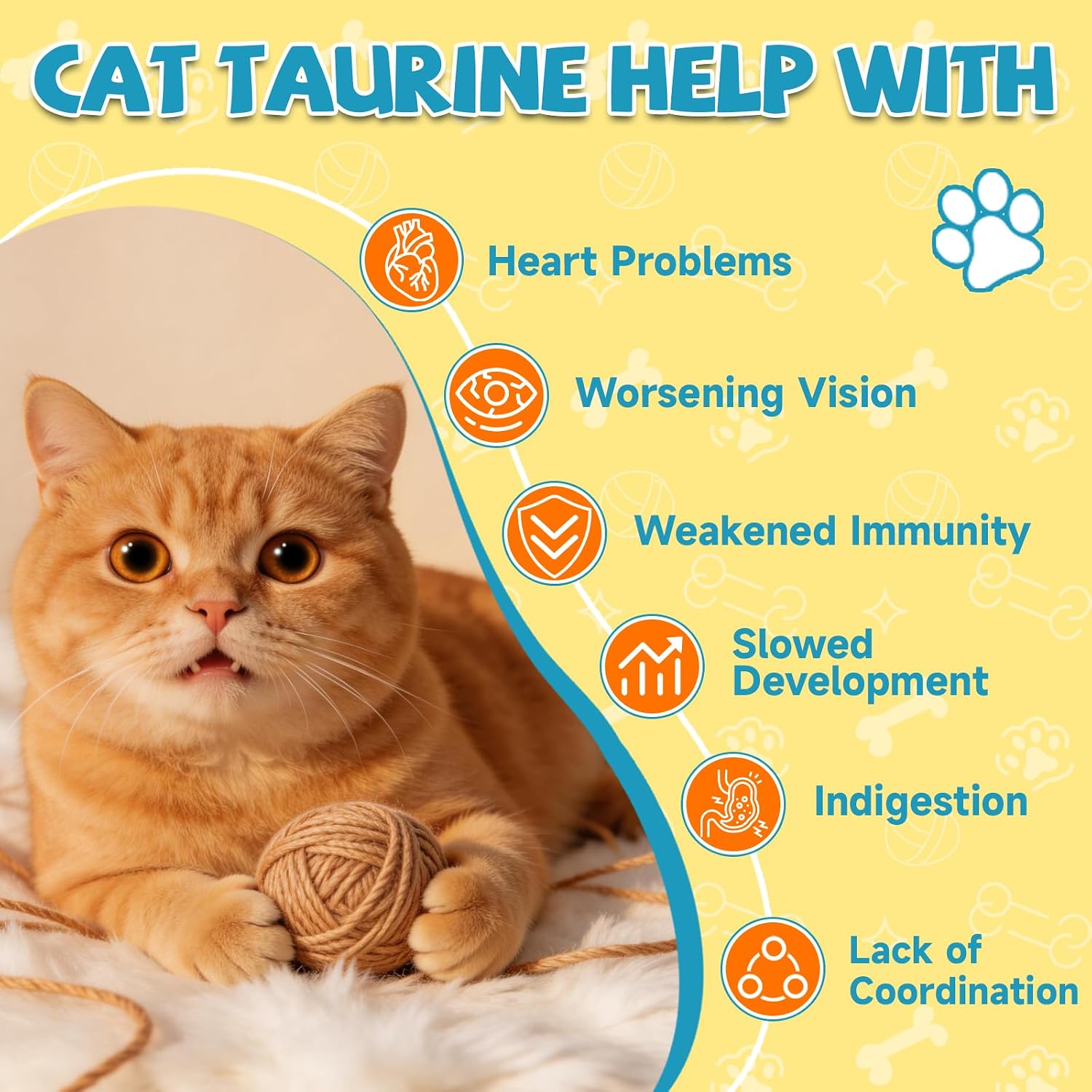 Nutritional ingredients label highlighting taurine and coenzyme Q10 for cats