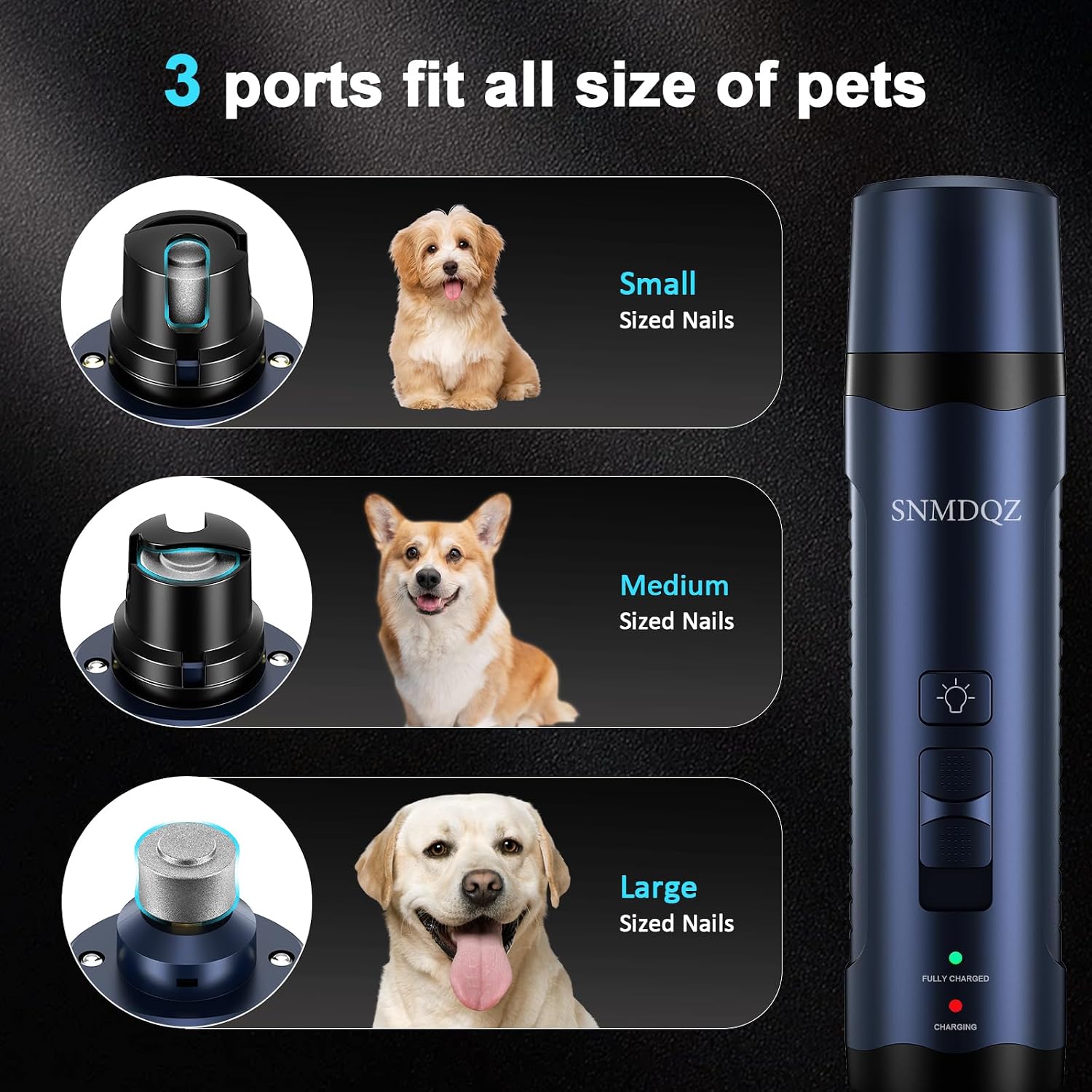 Electric dog nail trimmer with interchangeable grinding bits