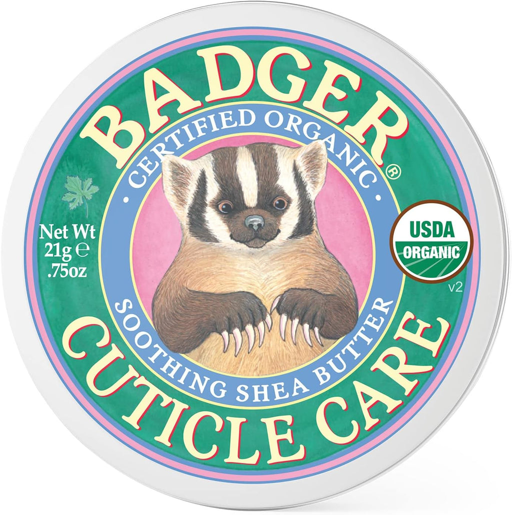 Badger Organic Cuticle Care Balm front view tin