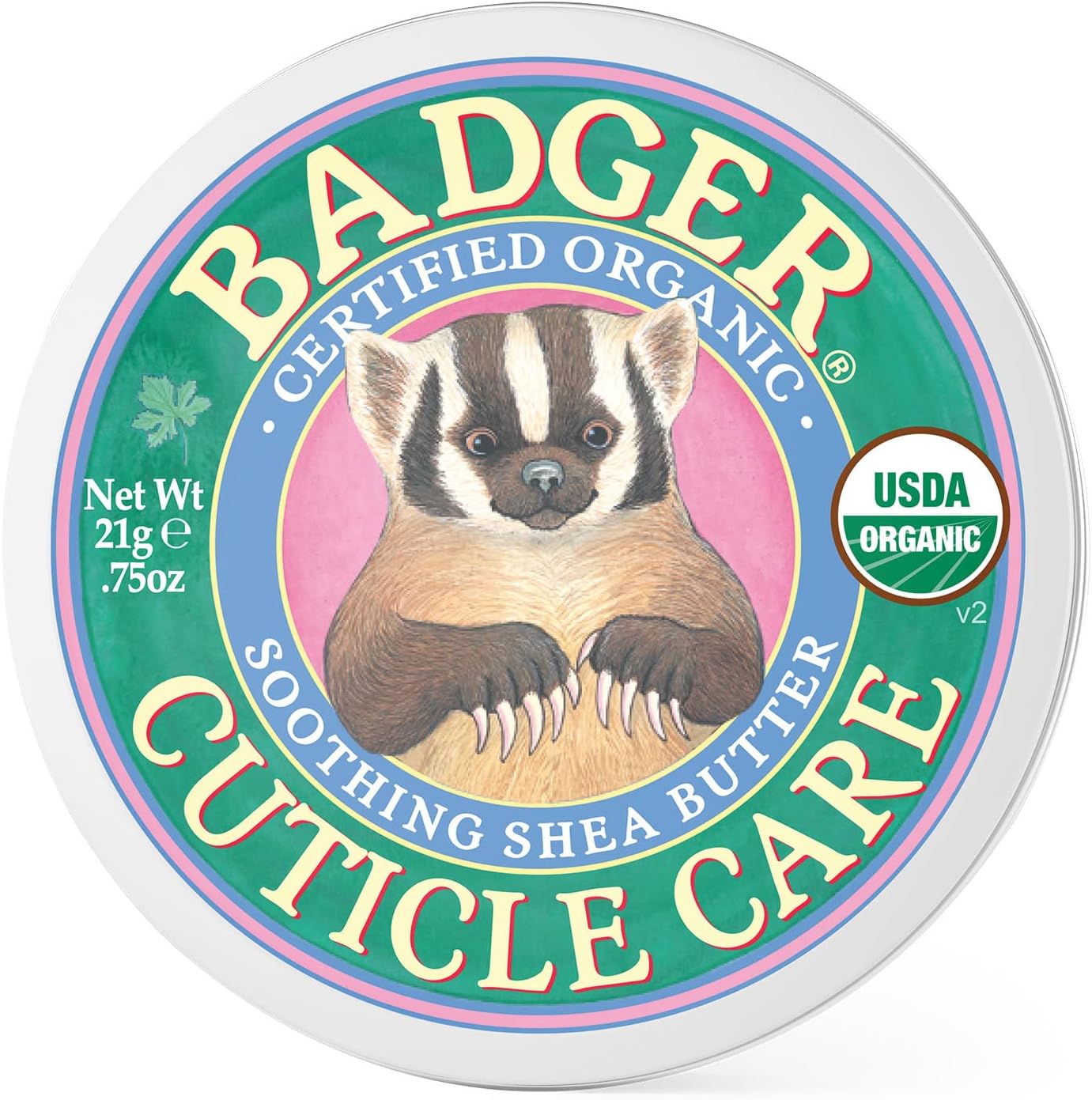 Badger Organic Cuticle Care Balm front view tin