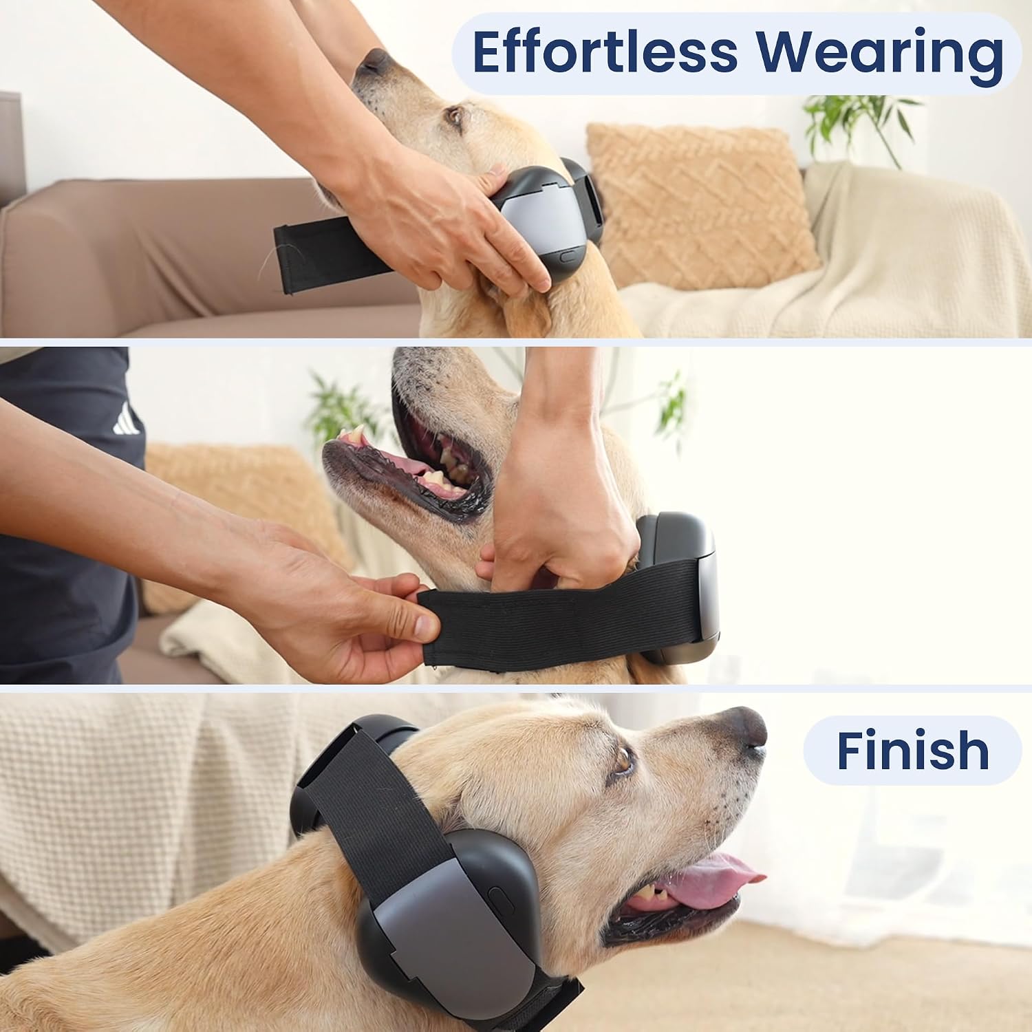 Petvolve fireworks and thunder anxiety relief ear muffs for medium and large dogs.