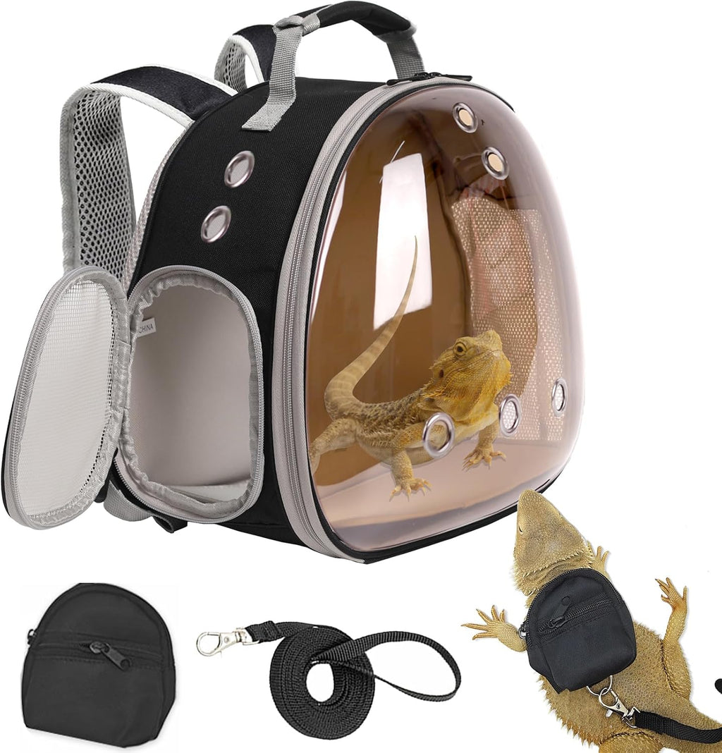 Bearded Dragon Backpack Carrier,Reptile Portable Backpack Carrier with Small Backpack Harness Leash Set,Space Capsule Clear Bubble Window Travel Backpack for Lizard Travel,Guinea Pig,Rabbit - Image 13