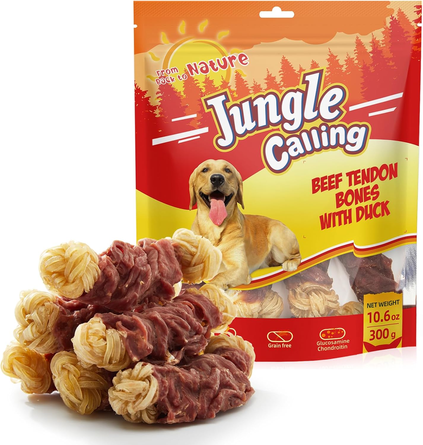 Jungle Calling Long Lasting Dog Chews for Medium Large Dogs, Chicken Wrapped Beef Tendon Braid Bones - Rawhide-Free Hip and Joint Support Treats with Glucosamine - Image 10