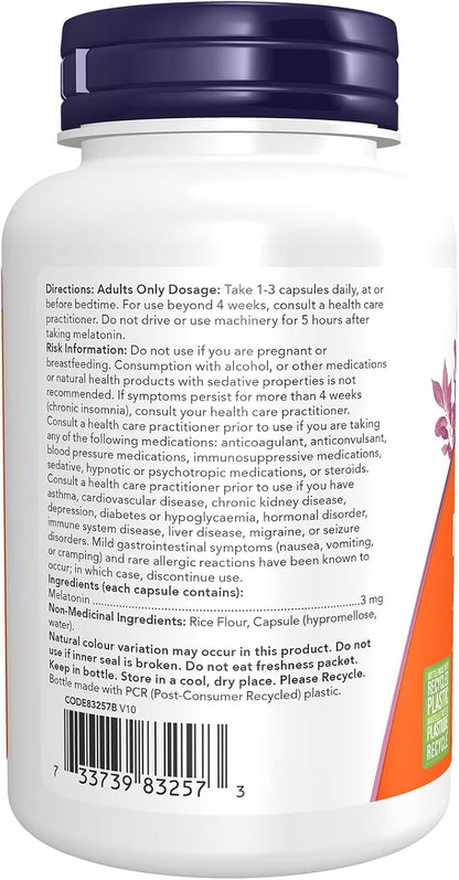 NOW Foods Supplements, Melatonin 3 mg, Free Radical Scavenger*, Healthy Sleep Cycle*, 180 Veg Capsules - Image 8