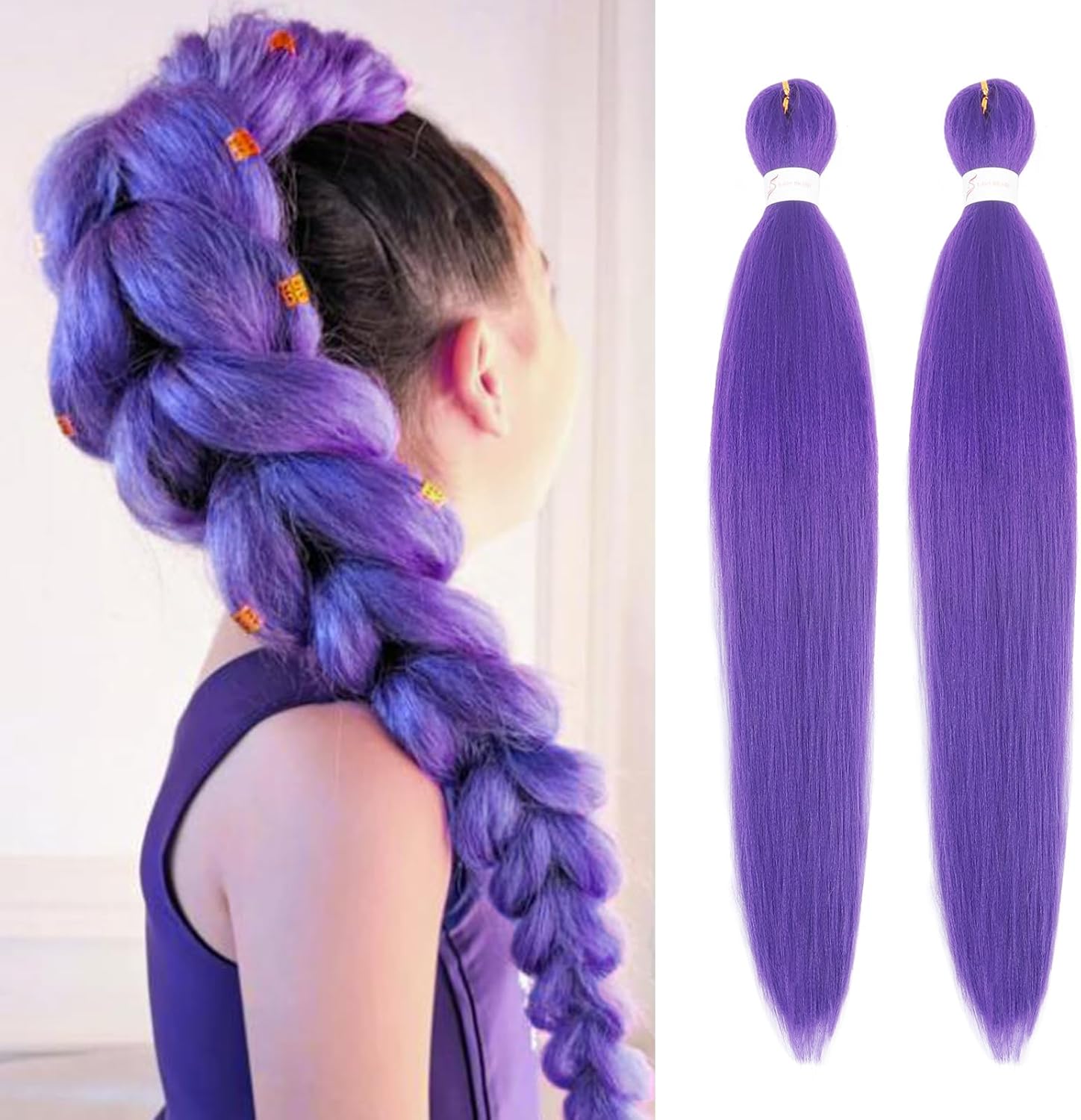 Beyond Beauty long purple braiding hair front view showing vibrant thirty inch extensions