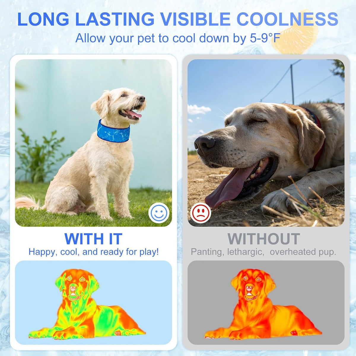 Refrigerated pet neck cooler scarf for thick coated breeds
