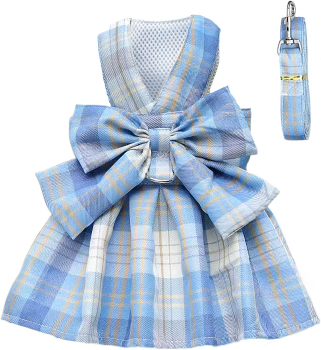 PETCARE Plaid Dog Dress Bow Tie Harness Leash Set for Small Dogs Cats Girl Cute Princess Dog Dresses Spring Summer Puppy Bunny Rabbit Clothes Chihuahua Yorkies Pet Outfits - Image 9