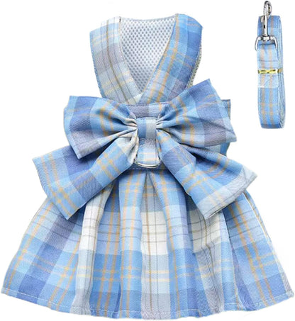 PETCARE Plaid Dog Dress Bow Tie Harness Leash Set for Small Dogs Cats Girl Cute Princess Dog Dresses Spring Summer Puppy Bunny Rabbit Clothes Chihuahua Yorkies Pet Outfits - Image 9