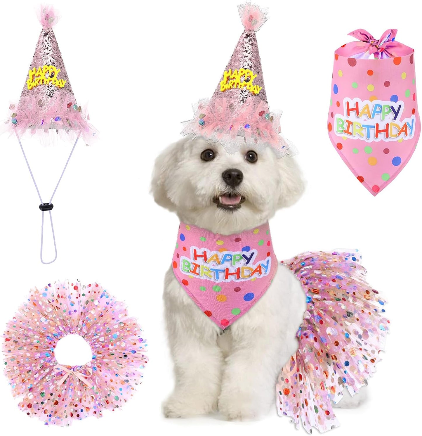 Dog Birthday Bandana with Hat and Dress Girl Set Puppy Birthday Party Supplies Cute Tutu Skirt Outfit for Small Medium Large Dogs Decorations(Purple) - Image 10