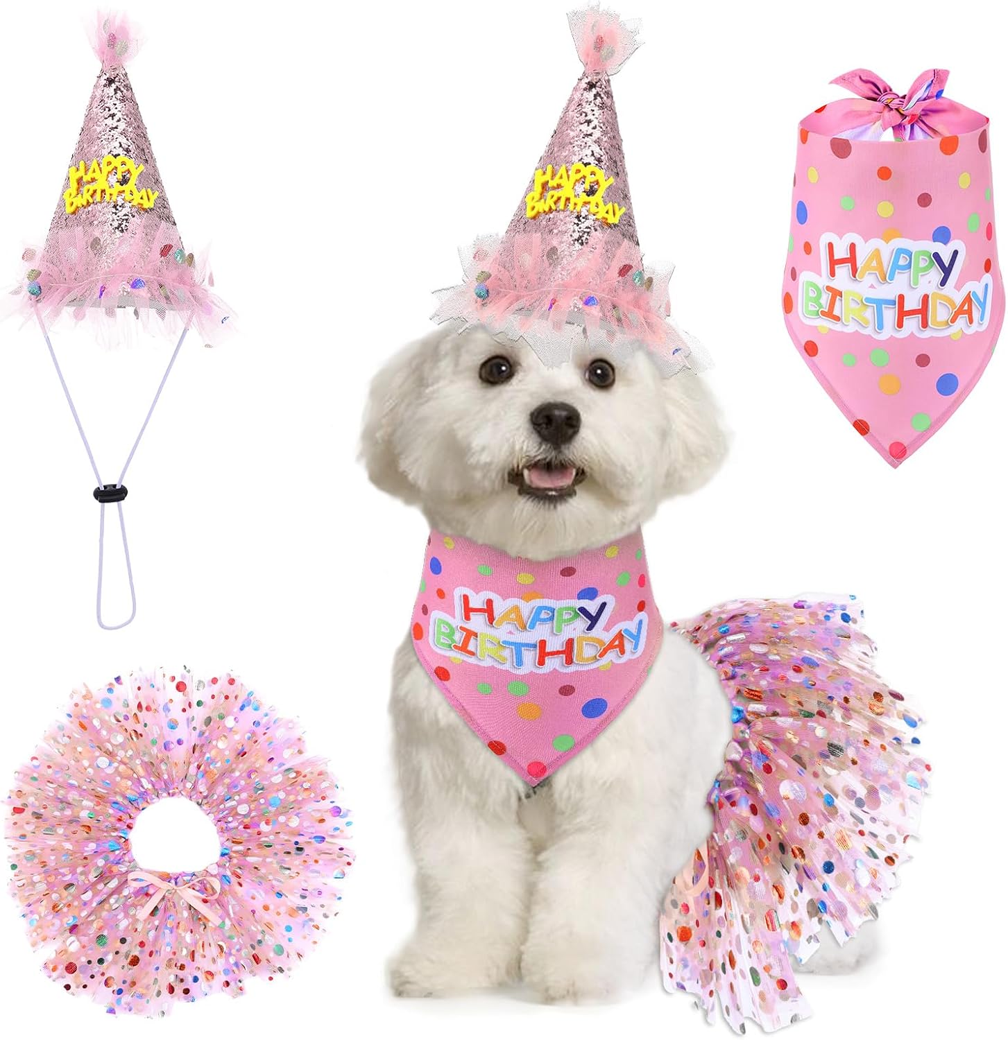 Dog Birthday Bandana with Hat and Dress Girl Set Puppy Birthday Party Supplies Cute Tutu Skirt Outfit for Small Medium Large Dogs Decorations(Purple) - Image 10