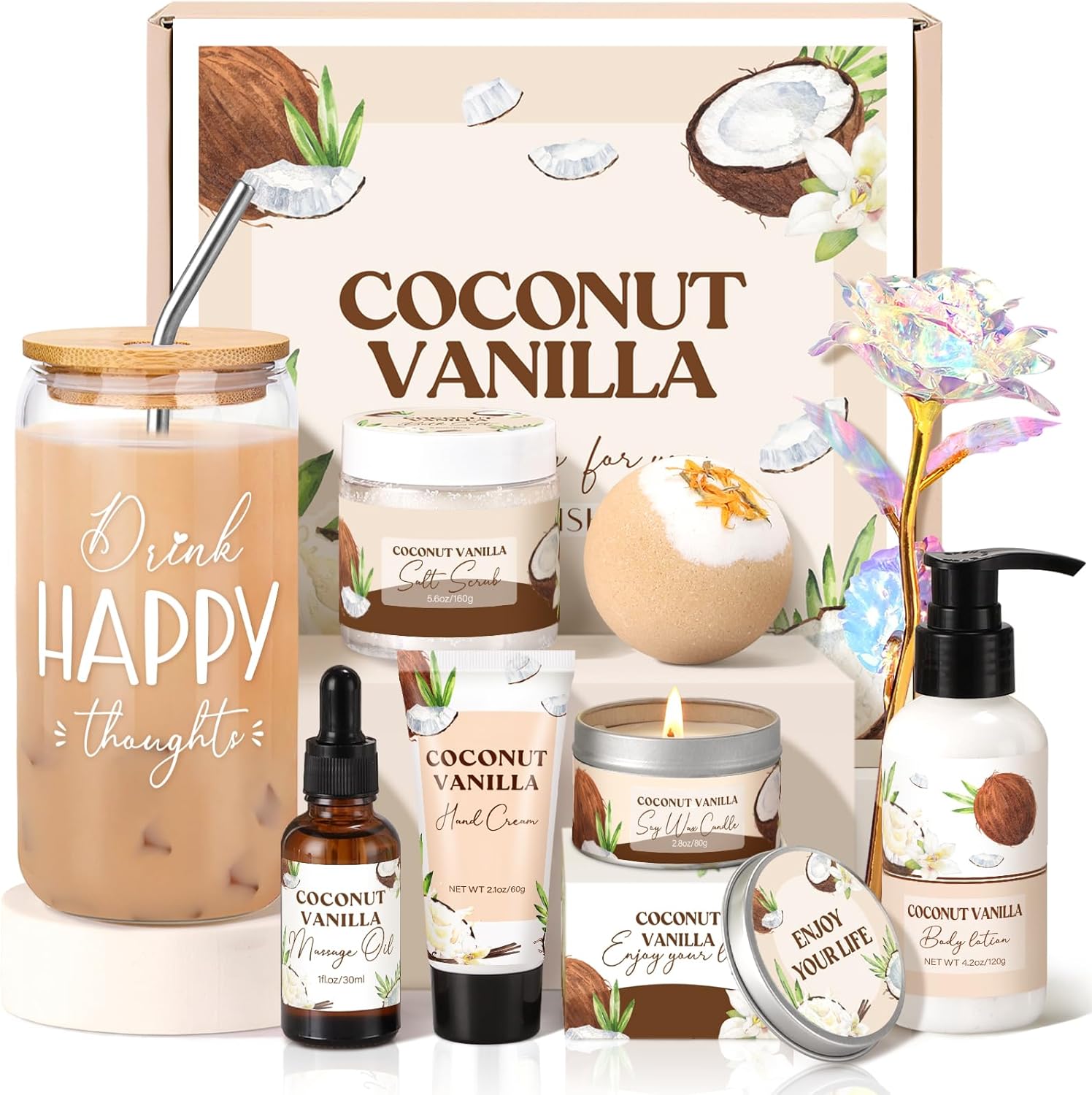 Lucotiya Vanilla Coconut Spa Gift Basket front view