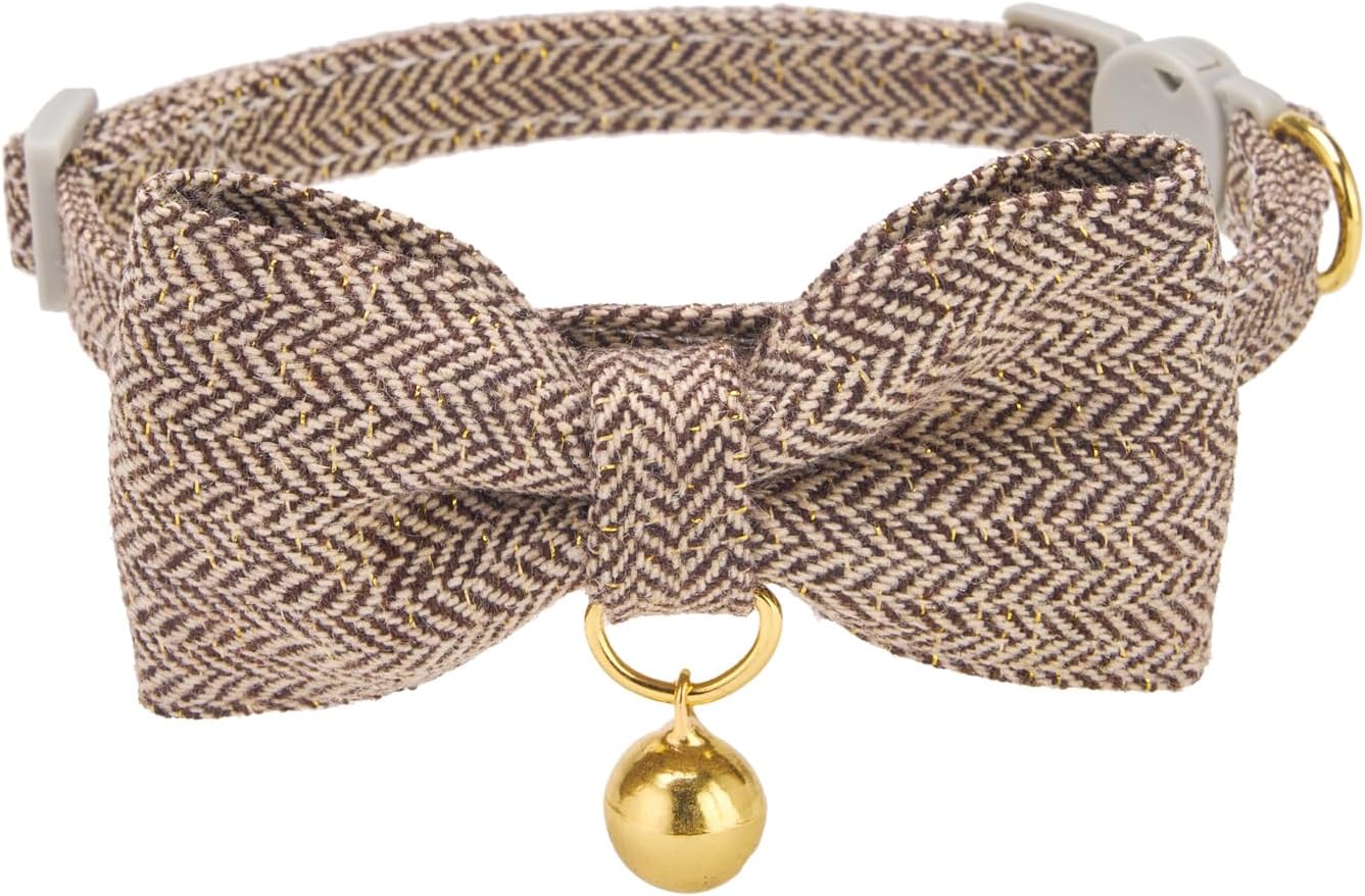 Breakaway Kitten Collar with Bow Tie and Bell Adjustable Cute Soft Corduroy Cat Collars for Small Male Cats(Blue,XS) - Image 9