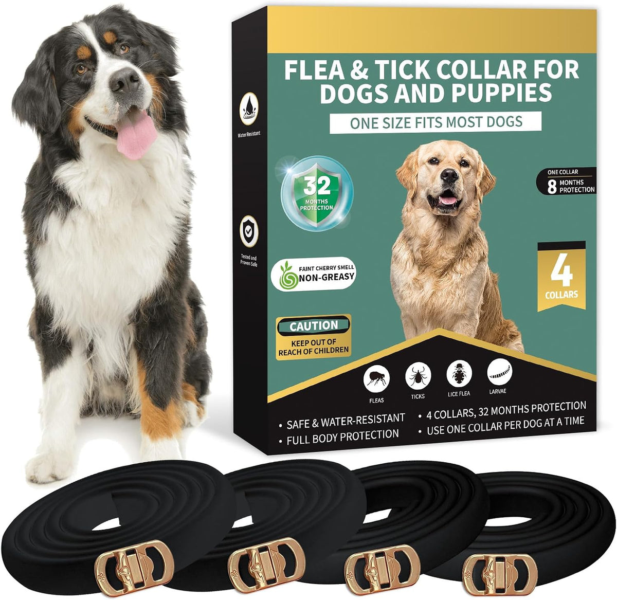 Lerqua flea and tick collar for dogs 4 pack front view