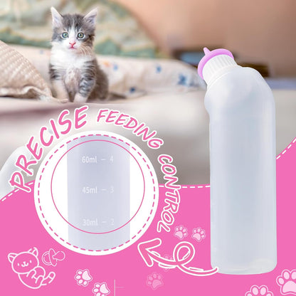 Xuandea clear plastic puppy feeding bottle demonstrating the slow flow newborn nipple design.