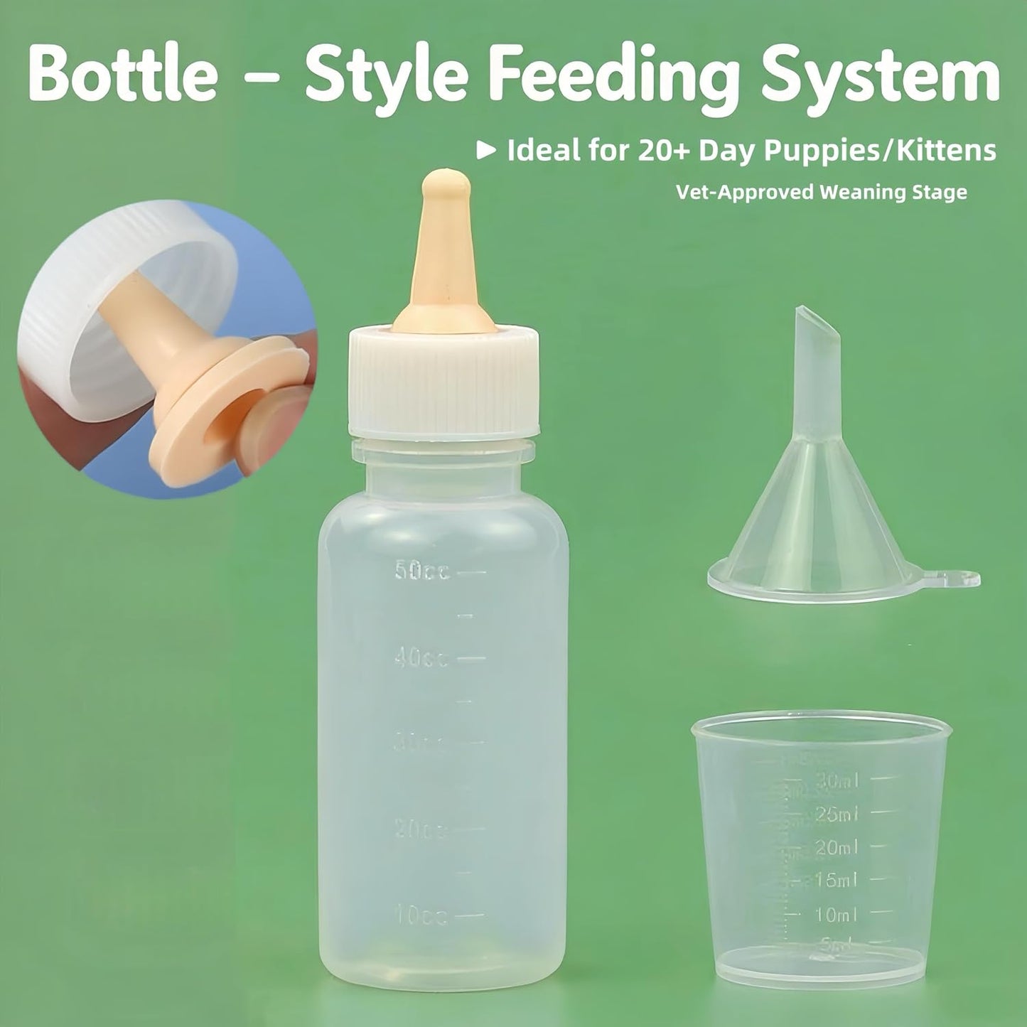 ZORQ small animal nursing bottle set highlighting the clear measurement scale markings.