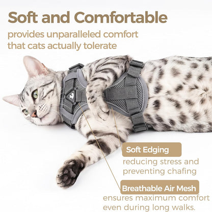 No pull easy control cat vest harness in grey color packaging