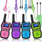 Wishouse Rechargeable Walkie Talkies front view of four pack set in multiple colors