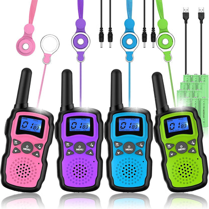 Wishouse Rechargeable Walkie Talkies front view of four pack set in multiple colors
